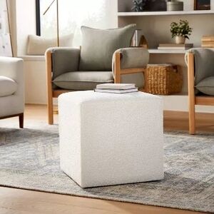 Lynwood Square Upholstered Cube Ottoman Faux Shearling Cream Boucle